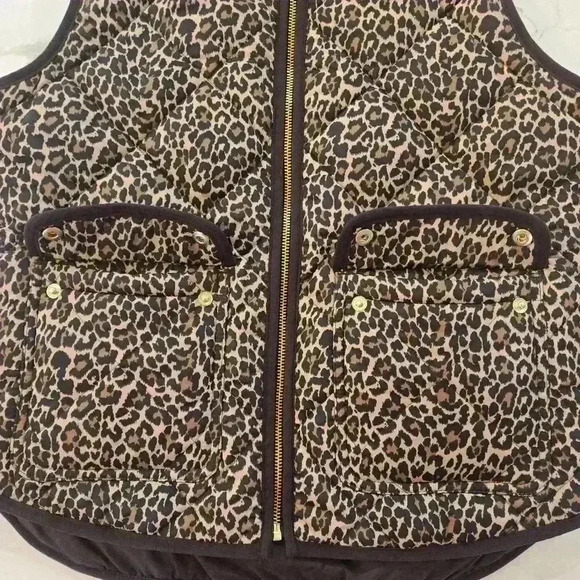 J. Crew Quilted Leopard Print Puffer Vest Full Zip Brown Black Womens Size Small - Picture 6 of 10